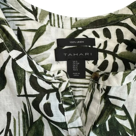 Tahari 100% Linen Tropical Palm Leaf Sleeveless Button-Front Top – Size Small - Picture 6 of 8